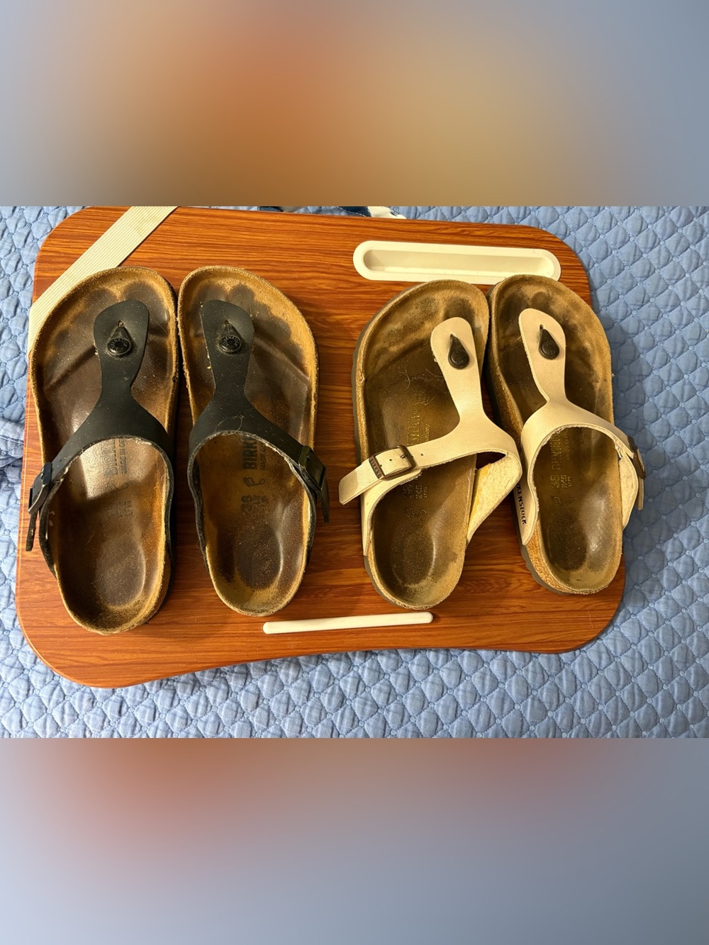 Women’s Birkenstock Thong Sandals in Black and Beige